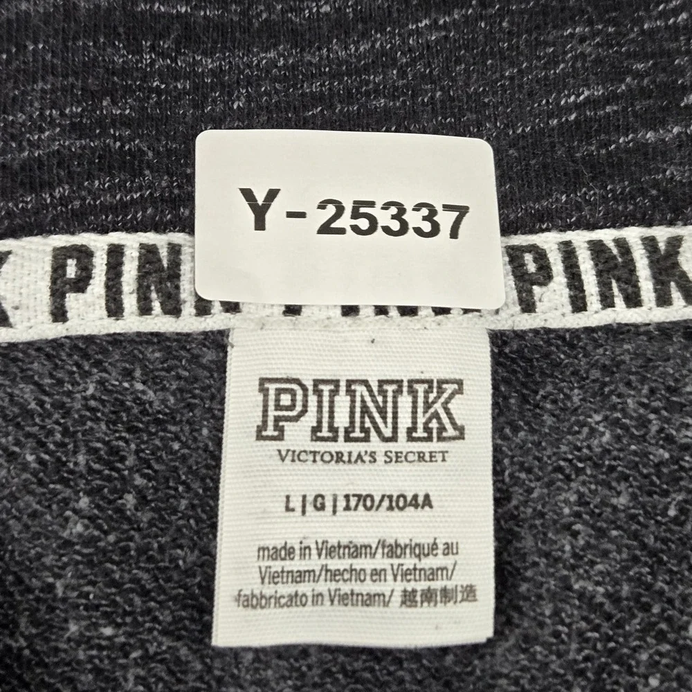 Victoria's Secret PINK‎ Women Sweatshirt LARGE Black Logo Zipper Long Sleeve